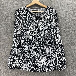 Ashley Stewart Blouse Women 12 Black Geometric Long Sleeve Crew Neck Casual